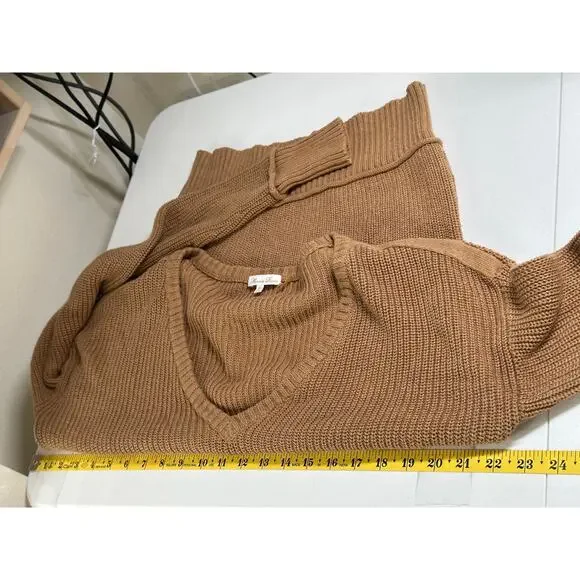 Minnie Rose Sweater Womens Small Tan Knit V-Neck‎ 100% Cotton Minimalist Autumn - Picture 11 of 12